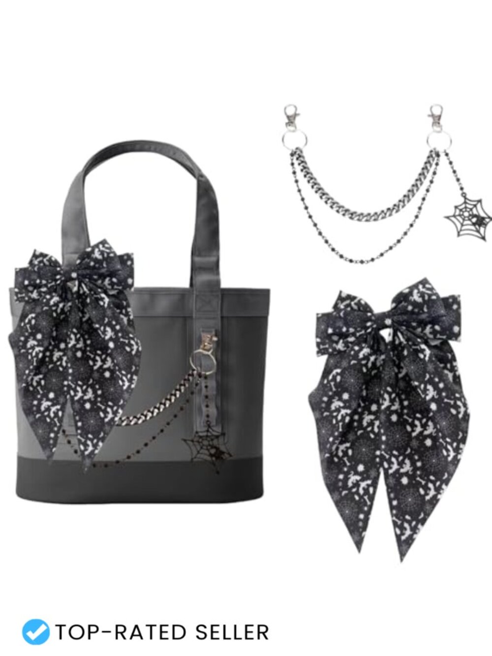 Tote Bag Charm Kit with Spider Web Bow & Chain - Bag Decor for Bogg, Yeti - 4